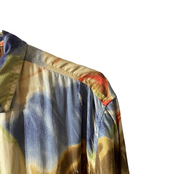 Tommy Bahama Silk Button-Down Tropical Guiter Palm Trees Shirt Cigar Run L - Picture 2 of 11